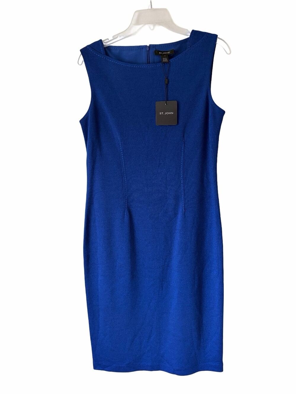 St. John NWTs Vivid Blue Sleeveless Career Sheath Dress size 8 Top Stitching
